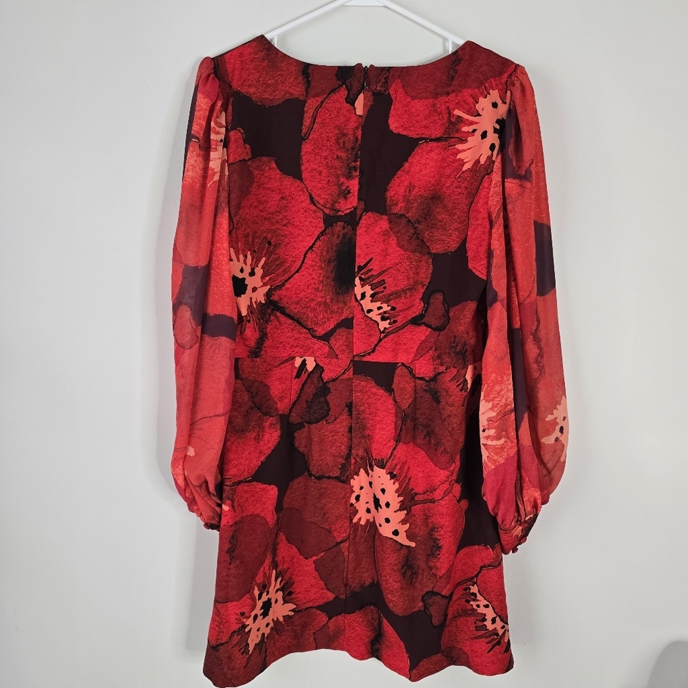 NWT Hutch Poppy Puff Sleeve Square Neck Mini Dress Size 12 Red Floral - Picture 8 of 16